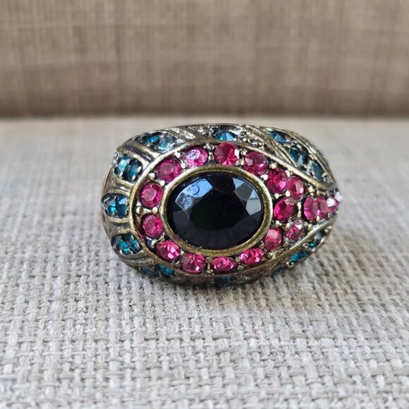 Women Ring Blue/Pink Crystals Accent Fashion Jewelry Size adjustable - Picture 3 of 12